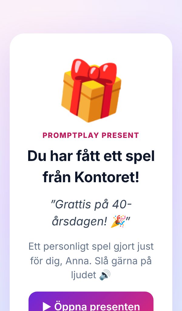 Presenten öppnas med hälsningen ”Du har fått ett spel från Kontoret!”