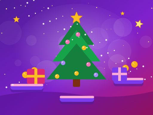 Julgran med stjärna och julklappar i snöfall